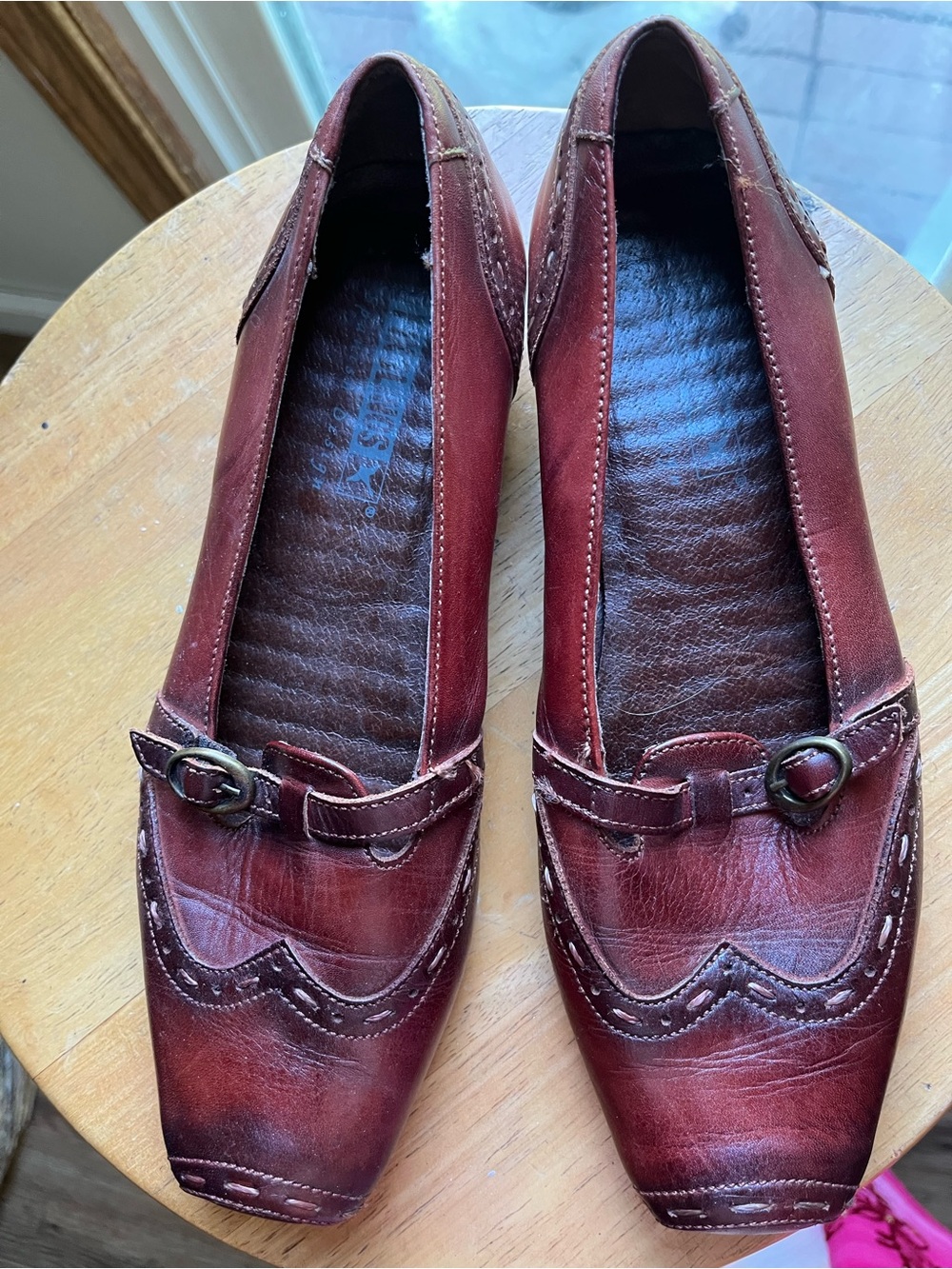 Pikolinos Heeled leather ballet flats Loafers brown burgundy 38/7-7.5
